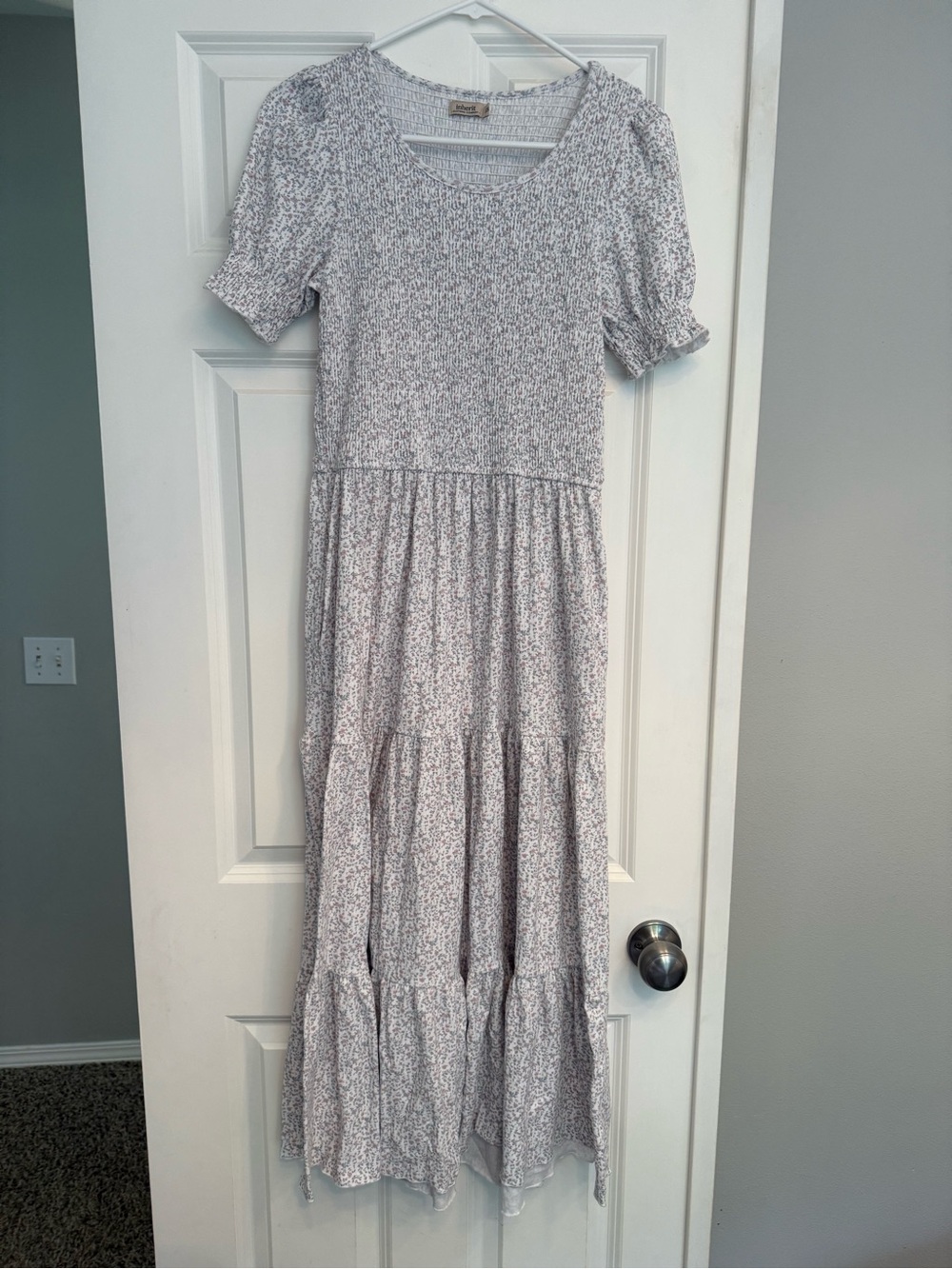 Smocked Lavender Floral Maxi Dress with Puff Sleeves